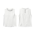 thumbnail image 4 of Women's Ruffle Trim Sleeveless Tank Top Summer Loose Fit High Neck Plain Shirts Casual Comfy Boho Beach Travel Tops White, 4 of 6