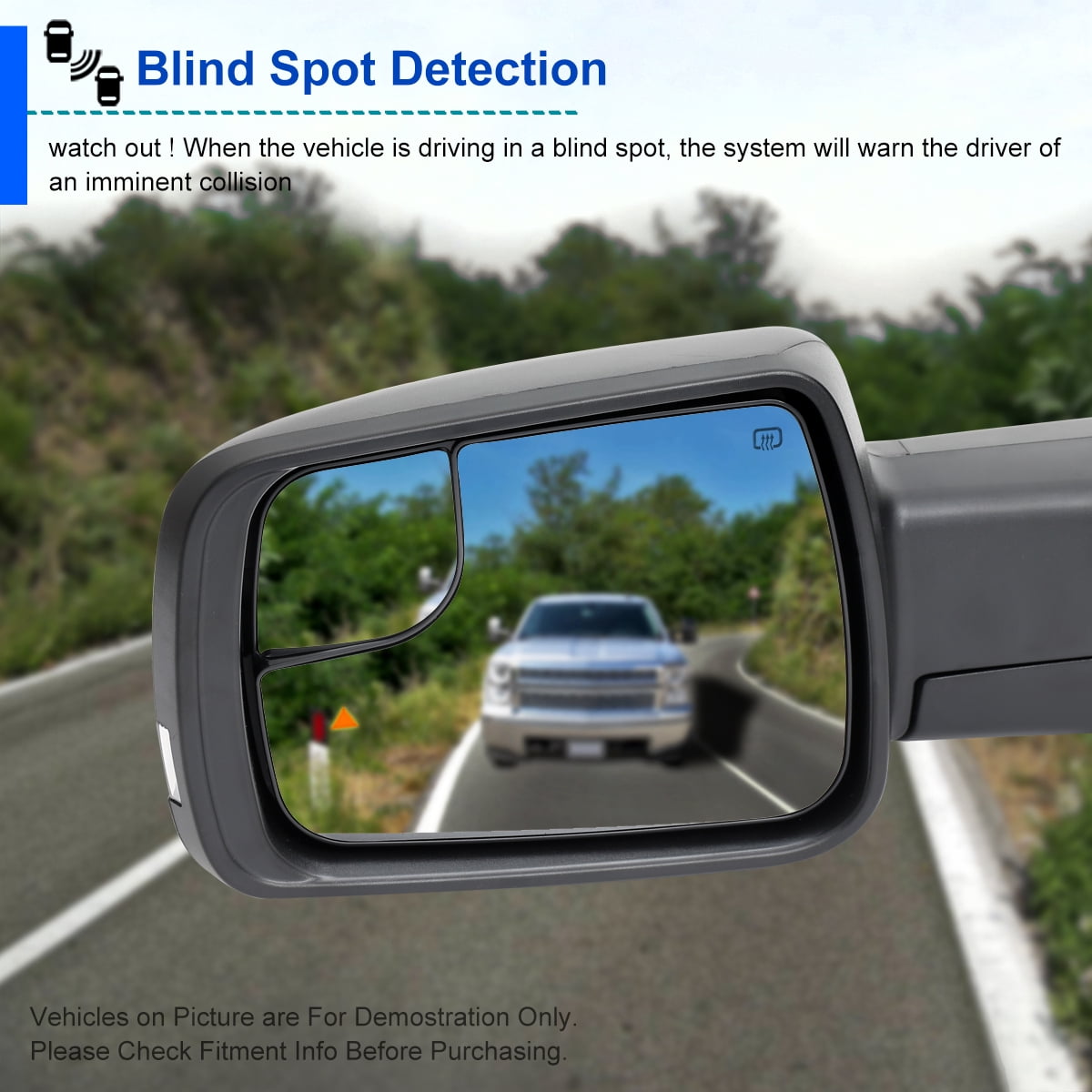 Spec-D Tuning Black Power Fold Heated + LED Signal + Blind Spot Monitor Left Driver Side Mirror Compatible with 2019-2024 Ram 1500, Left + Right Pair