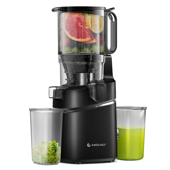 Máquinas exprimidoras, AMZCHEF Exprimidor masticador autoalimentado de 5,3 pulgadas para frutas y verduras enteras, Máquinas exprimidoras eléctricas de prensado en frío con alto rendimiento de jugo, f