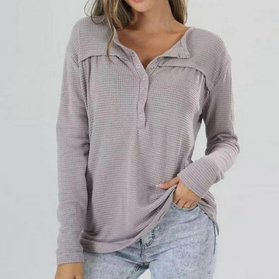 Wancir Women's V Neck Long Sleeve Tops Casual T Shirts Loose Fit Lightweight Tunic Blouse Shirts