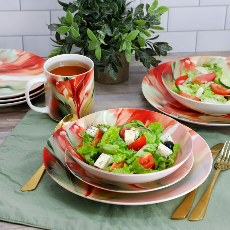 Elama Autumn Storm 16 Piece Abstract Design Round Porcelain