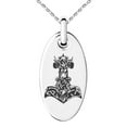 thumbnail image 1 of Stainless Steel Asgard Mjolnir Thor's Hammer Viking Norse Engraved Small Oval Charm Pendant Necklace, 1 of 1