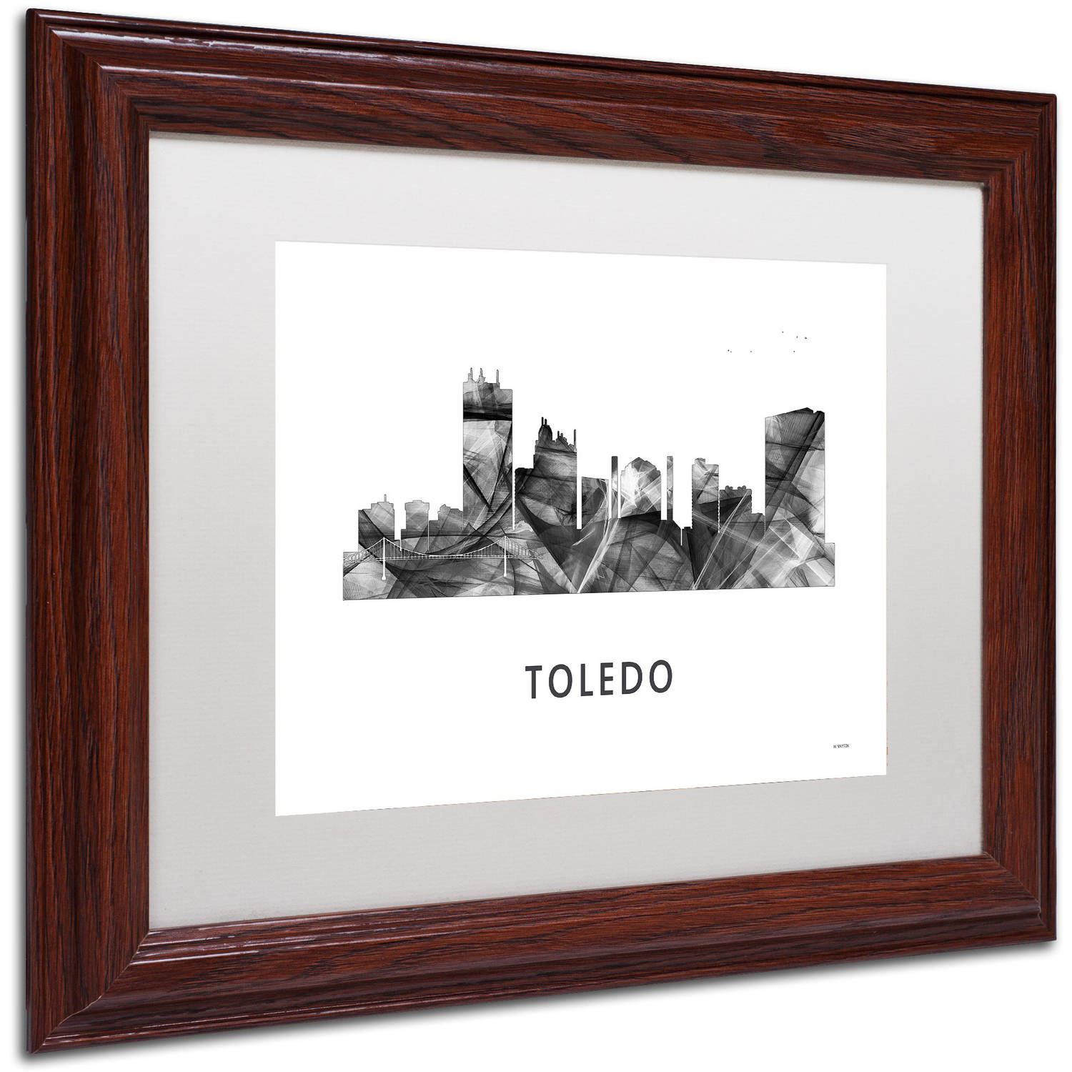 Trademark Fine Art 'Toledo Skyline WB-BW' Canvas Art by Marlene Watson, White Matte, Wood Frame