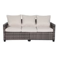 thumbnail image 2 of Decksplore 3-Seat All-Weather Outdoor Rattan Sofa with High Back, Premium Brown Wicker and Beige Cushions for Garden, 2 of 8