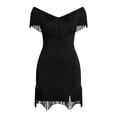 thumbnail image 5 of Blmnix Bodycon Dress for Women Off The Shoulder Sexy Dress Club Dress Dress Black Boat Neck Mini Short Sleeve Adjustable Waist Casual Dress M, 5 of 6