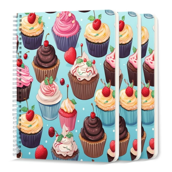 Spiral Journal Notebook,50 Sheets A5 College Ruled Notebook/Journal 3 Pcs for School Office Home - Cupcake Pattern