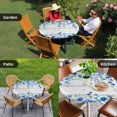 thumbnail image 4 of Spring Blue Floral Round Tablecloth for 36-44 Inch Tables,Fitted Table Cover with Elastic Edge,Farmhouse Weeping Floral Leaves Wood Waterproof Outdoor Table Cloth Protector for Patio Garden Dinner, 4 of 9