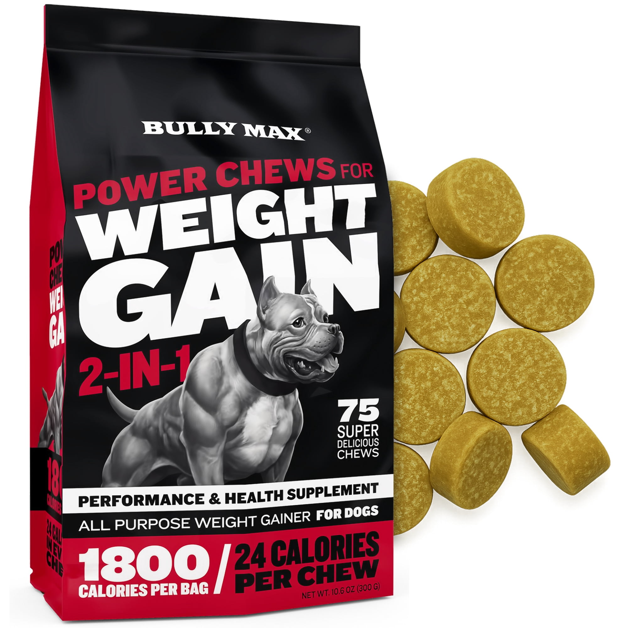 Bully Max Weight Gain Soft Chews for Dogs, Chicken and Bacon Flavor, 10.6 oz. Bag