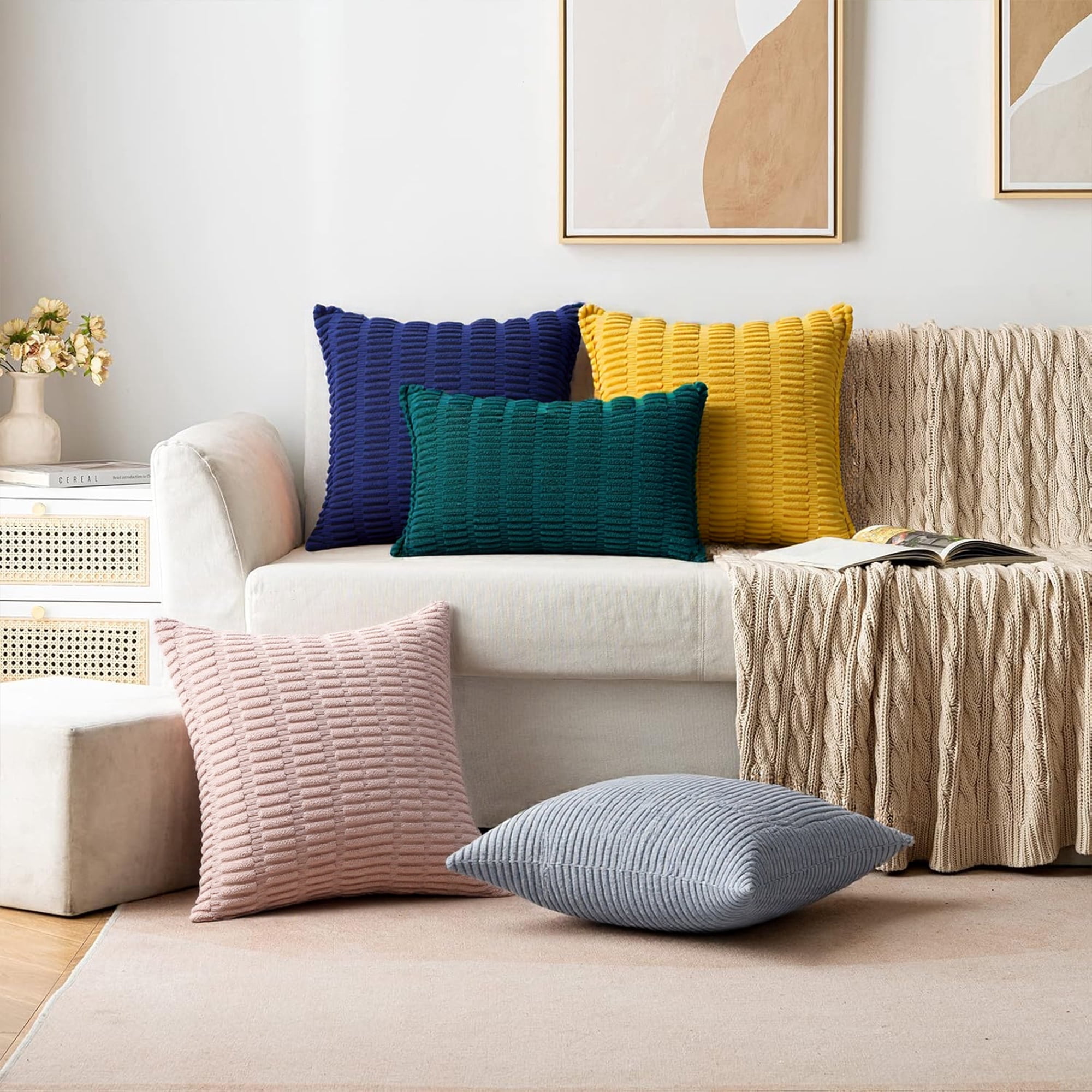 Unique Bargains 4 Pcs Modern Solid Throw Pillow Covers for Sofa 18" x 18" Beige