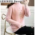 thumbnail image 5 of Nuevo suéter de cuello alto navideño con bordado de ciervo para mujer, jersey de cachemira sintética de visón, jersey cálido, elegante, para fiestas nocturnas y año nuevo, 5 of 5