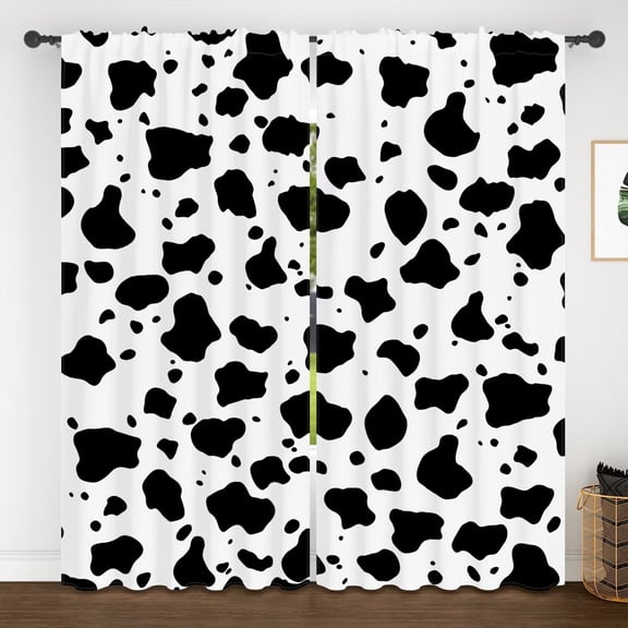 Lfeey Cow Black and White Print Blackout Curtains, Rod Pocket for Bedroom Living Room Light Blocking, 63 Inch Length, 2 Panels