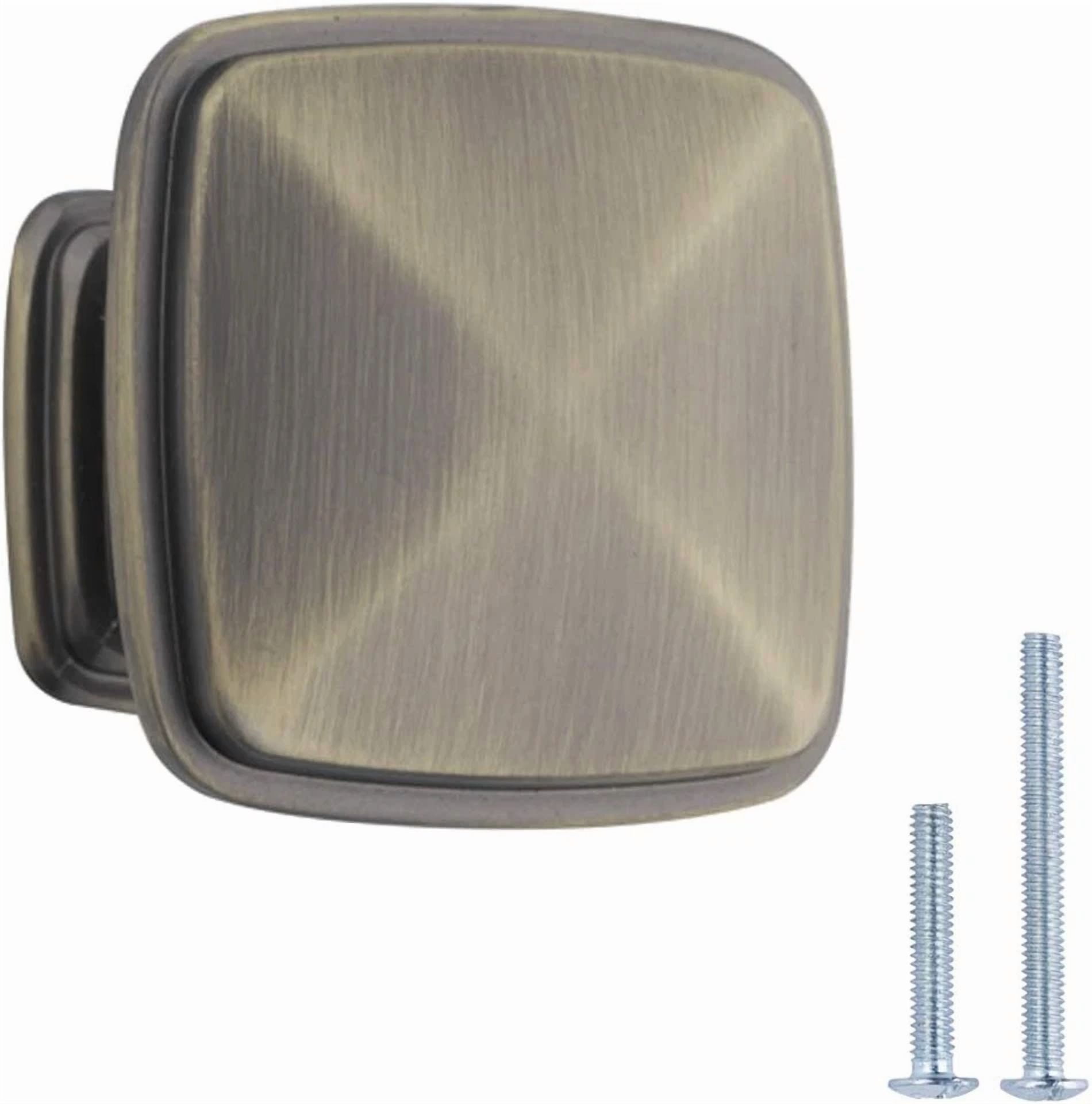 CRESTIN- 10 Pack Square Knob Kitchen/Bathroom Cabinet Hardware Antique Brass 1.25 In