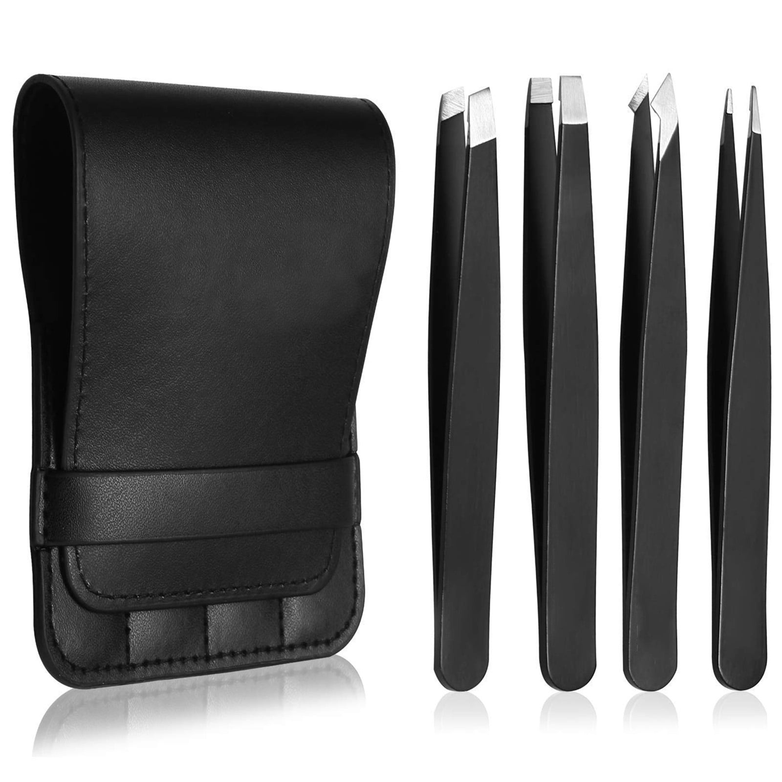 Wewdigi Tweezers Stainless Steel Slant Tip and Pointed Eyebrow Tweezer Gift Set, 4 Piece