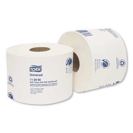 Tork 112990 Universal Bath Tissue Roll with OptiCore, 1-Ply, 3.75" x 4.0", White, 1,755 Sheets per Roll | 36 Rolls/Case