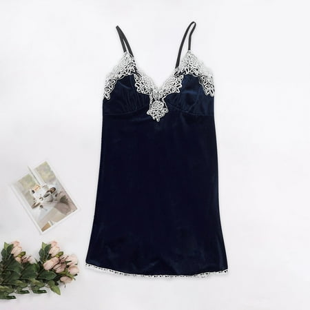 

Pxiakgy intimates for women Nightgown Gold Pajamas Lace Robes Underwear Sleepwear Trousers Navy Blue + XL