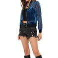 thumbnail image 4 of INSPIRE CHIC Bomber Jacket for Women's Sheer Mesh Glitter Shiny Long Sleeve Zip Up Jackets L Dark Blue, 4 of 6
