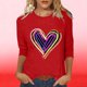 thumbnail image 4 of Mujeres Tres Cuartos de Manga Tops Día de San Valentín Impreso Suelto Cuello Redondo Suéter, Suelto Ajuste Tops para las Mujeres Vestir Fiesta Casual, 4 of 5