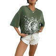 thumbnail image 3 of Seyurigaoka Women Juniors Summer Loose Tops, Leisure Style Sun Moon Print Round Collar Half Sleeve T-shirt Pullover Base Shirt, 3 of 8