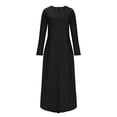 thumbnail image 3 of Women's Fall Casual Long Sleeve Dress Elegant Polka Dots Crewneck Maxi Long Tshirt Dresses with Pockets, 3 of 5