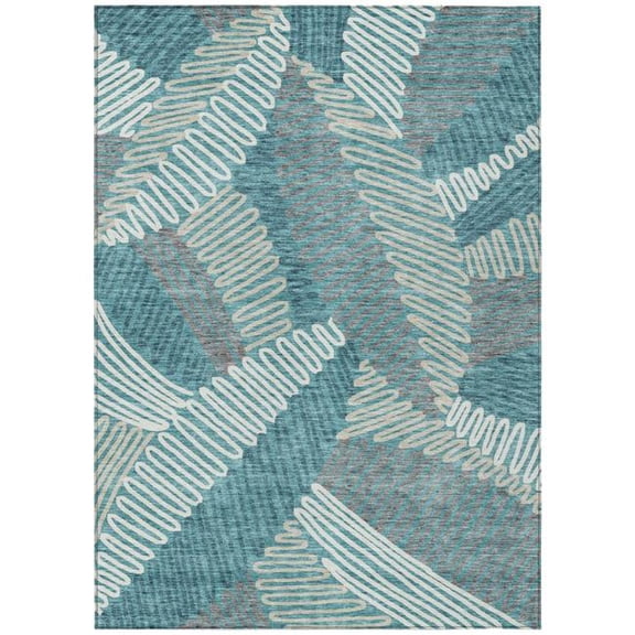 HomeRoots 593984 9 x 12 ft. Teal Blue, Gray & Ivory Floral Washable Indoor & Outdoor Rectangle Area Rug