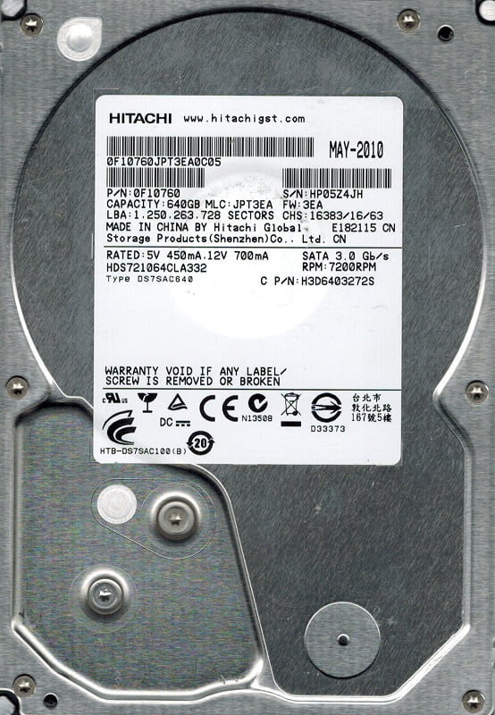 Hitachi HDS721064CLA332 P/N: 0F10760 MLC: JPT3EA 640GB - Walmart.com
