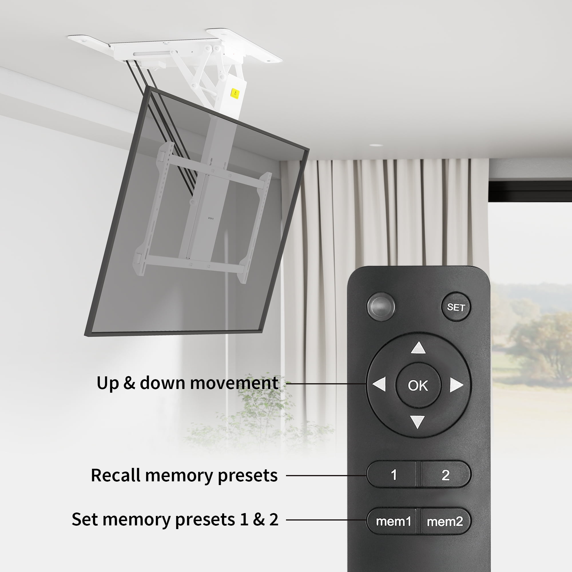 VIVO White Motorized Flip Down Pitched Ceiling TV Mount for 40" to 85" Screens