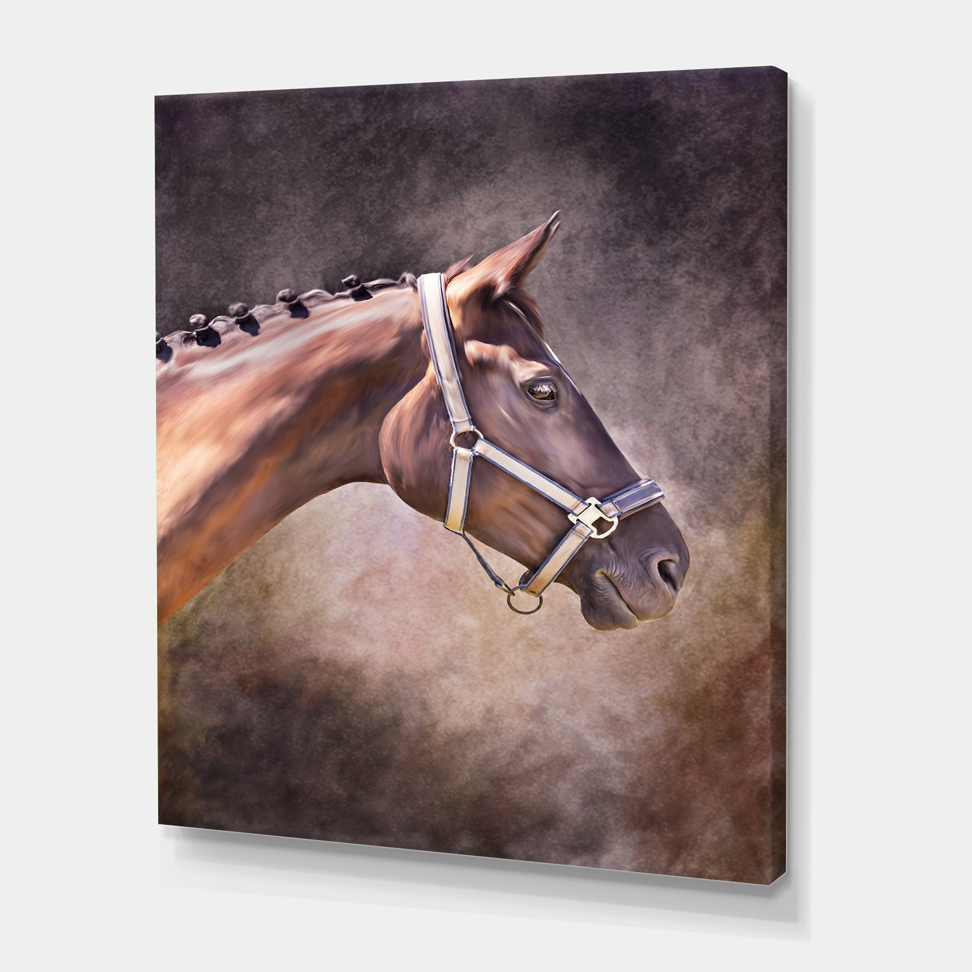 Designart ' Close Up Portrait Of Brown Horse ' Farmhouse Canvas Wall Art Print