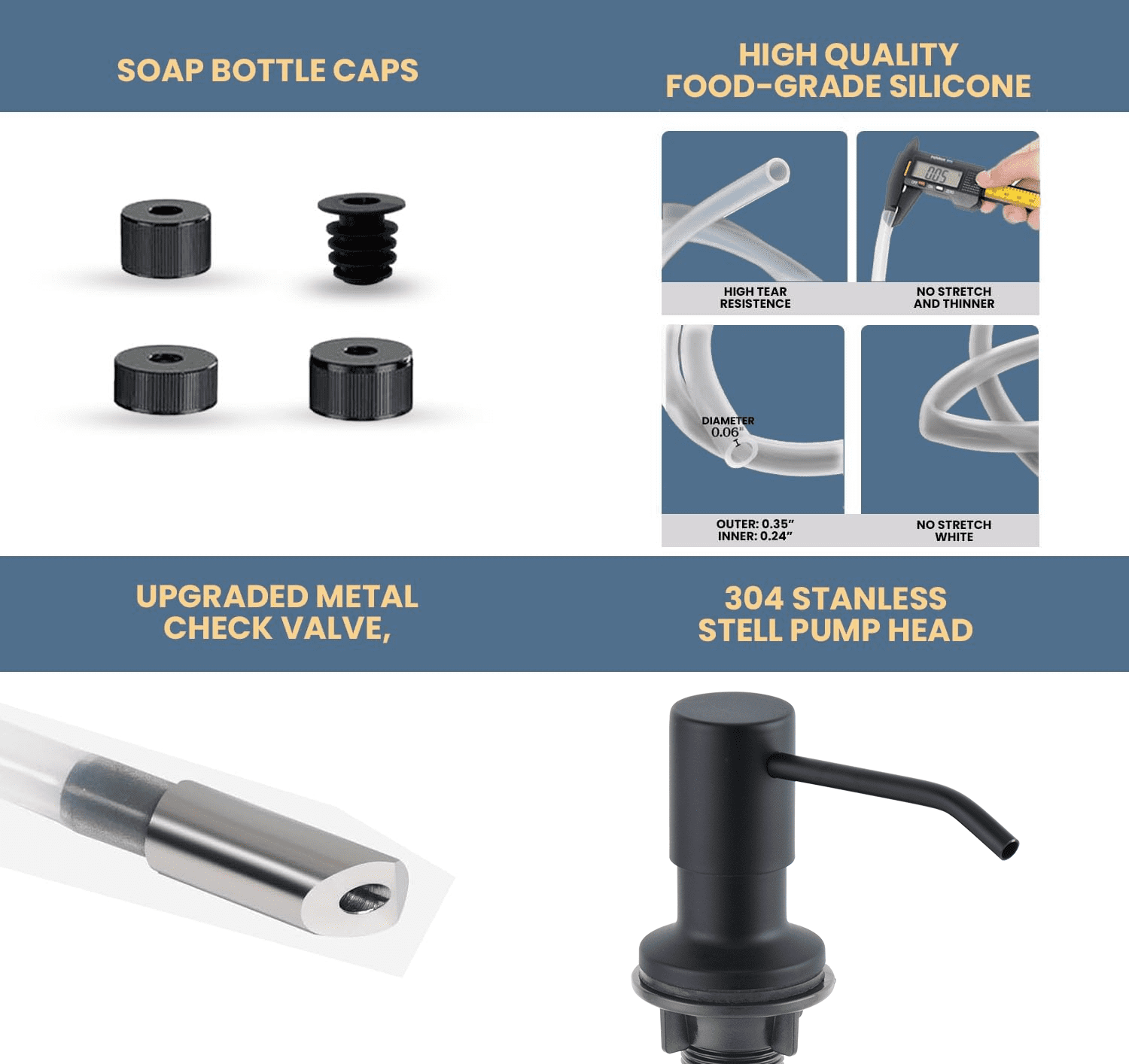 SBEN Countertop Soap Dispenser Pump with Extension Tube Kit (Matte Black)