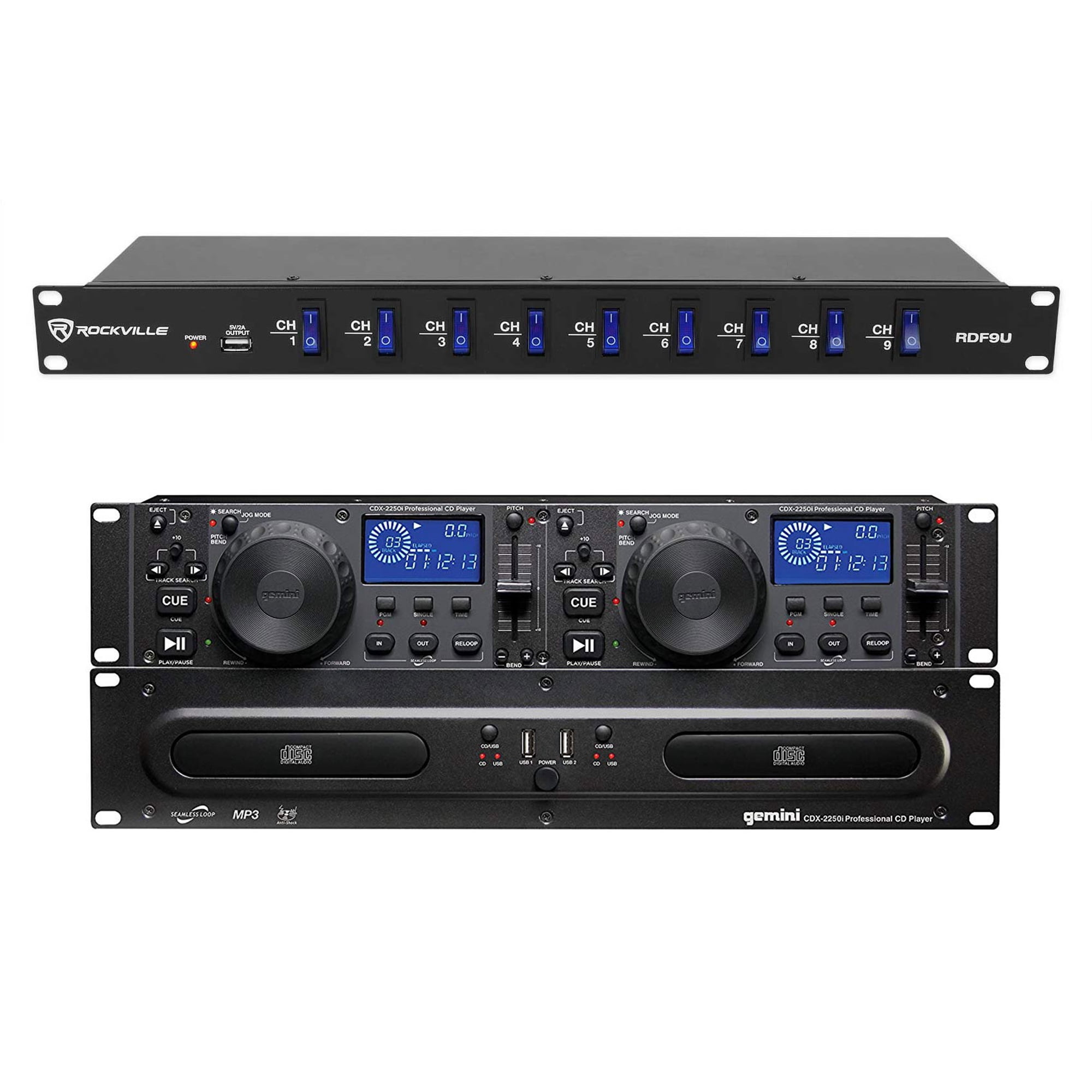 Gemini CDX-2250i Pro DJ Dual Two Deck Rack CD/MP3 Media Player w/USB+Power Strip