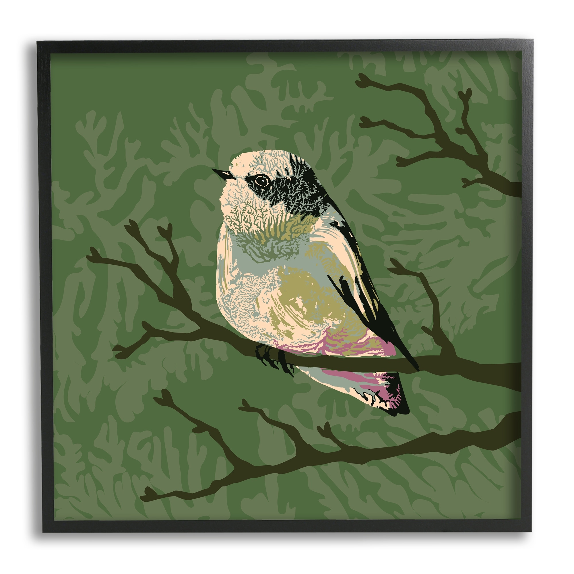 Stupell Industries Bird Perched on Tree Branch Wildlife Animal Portrait Graphic Art Black Framed Art Print Wall Art, Design by Verbrugge Watercolor
