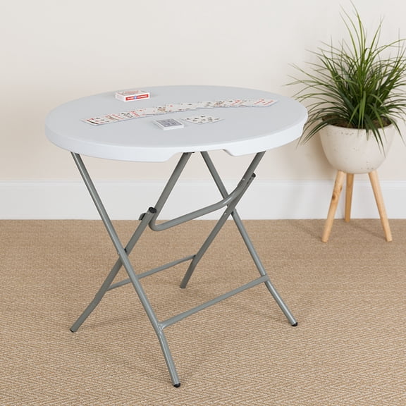 Flash Furniture 2.63-Foot Round Granite White Plastic Folding Table