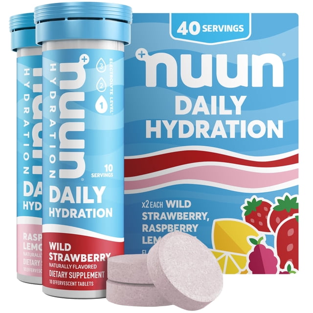 Nuun Hydration Daily, Wellness Electrolyte Tablets, Mixed Berry, No Sugar, 5 Essential Electrolytes for Hydration Vegan, Gluten Free, 4 Pack (40 Servings)