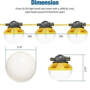 50FT 5 LED Construction String Lights, 50W LED Temporary Lighting,IP65 Weatherproof Super Bright Industrial Grade Work Lights