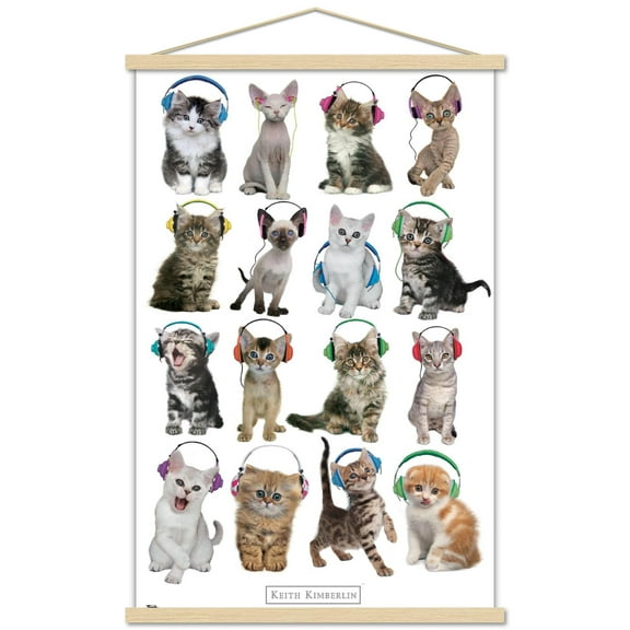 Keith Kimberlin - Kittens - Headphones Wall Poster with Wooden Magnetic Frame, 22.375" x 34"