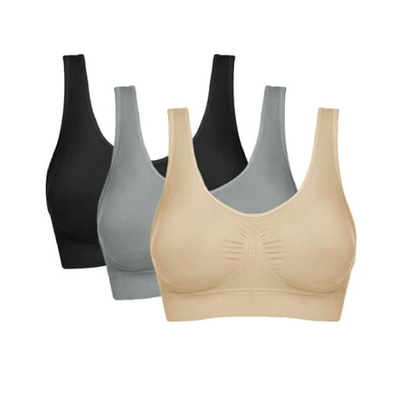 

Wehilion Women s Stretch Bra Wirefree Comfort Bra No Boundaries Juniors Seamless Scoop Neck Bralette Sports Bra Sizes Small-3XL 3 pack