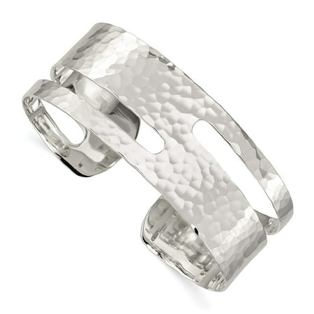 Hammered Silver Bangle - Roy Rose Jewelry Sterling Silver Solid Polished Hammered Fancy Cuff Bangle Bracelet 7.5