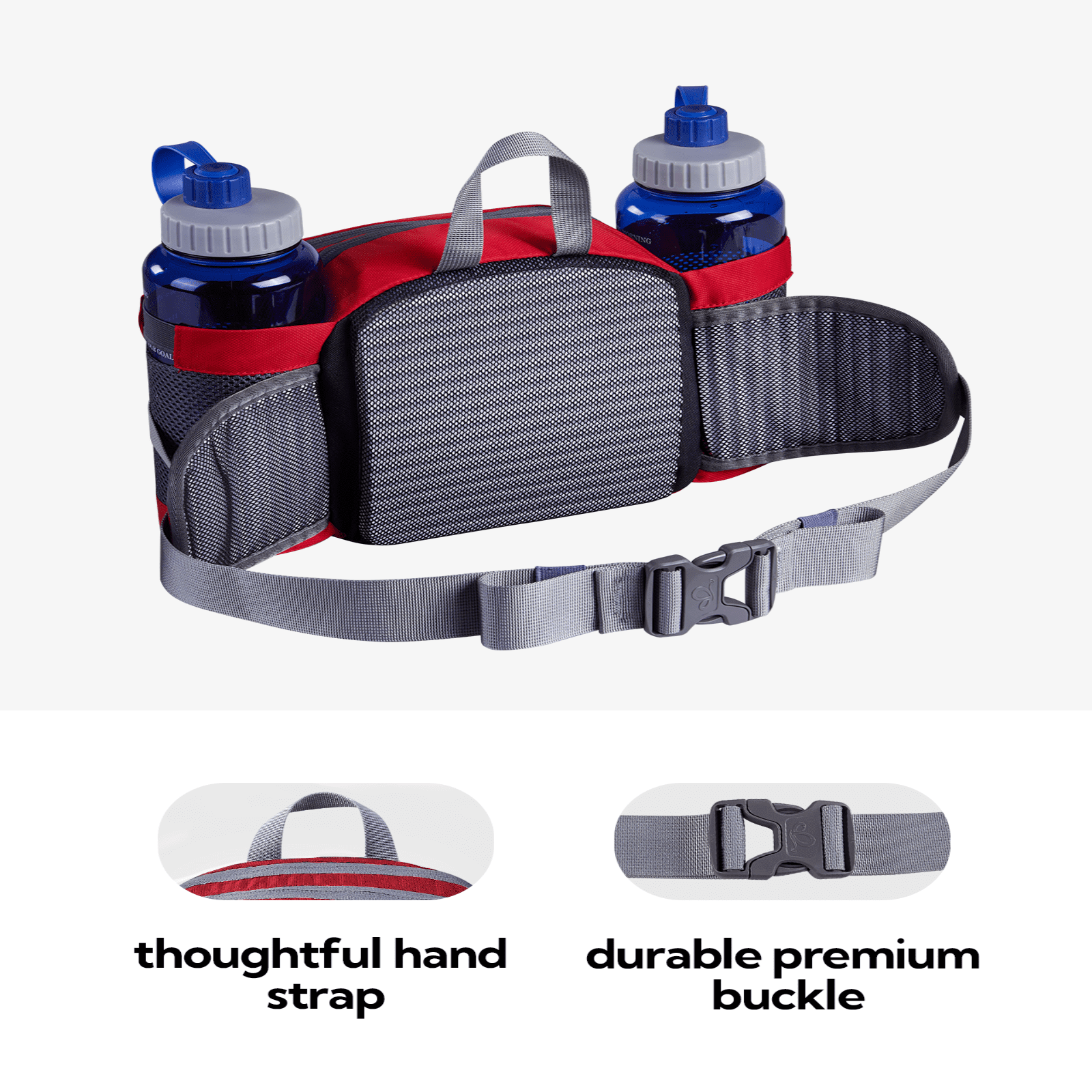 WATERFLY Unisex Large Capacity Hiking with Bottle Holder Nylon Fanny Pack Waist Bag,Red