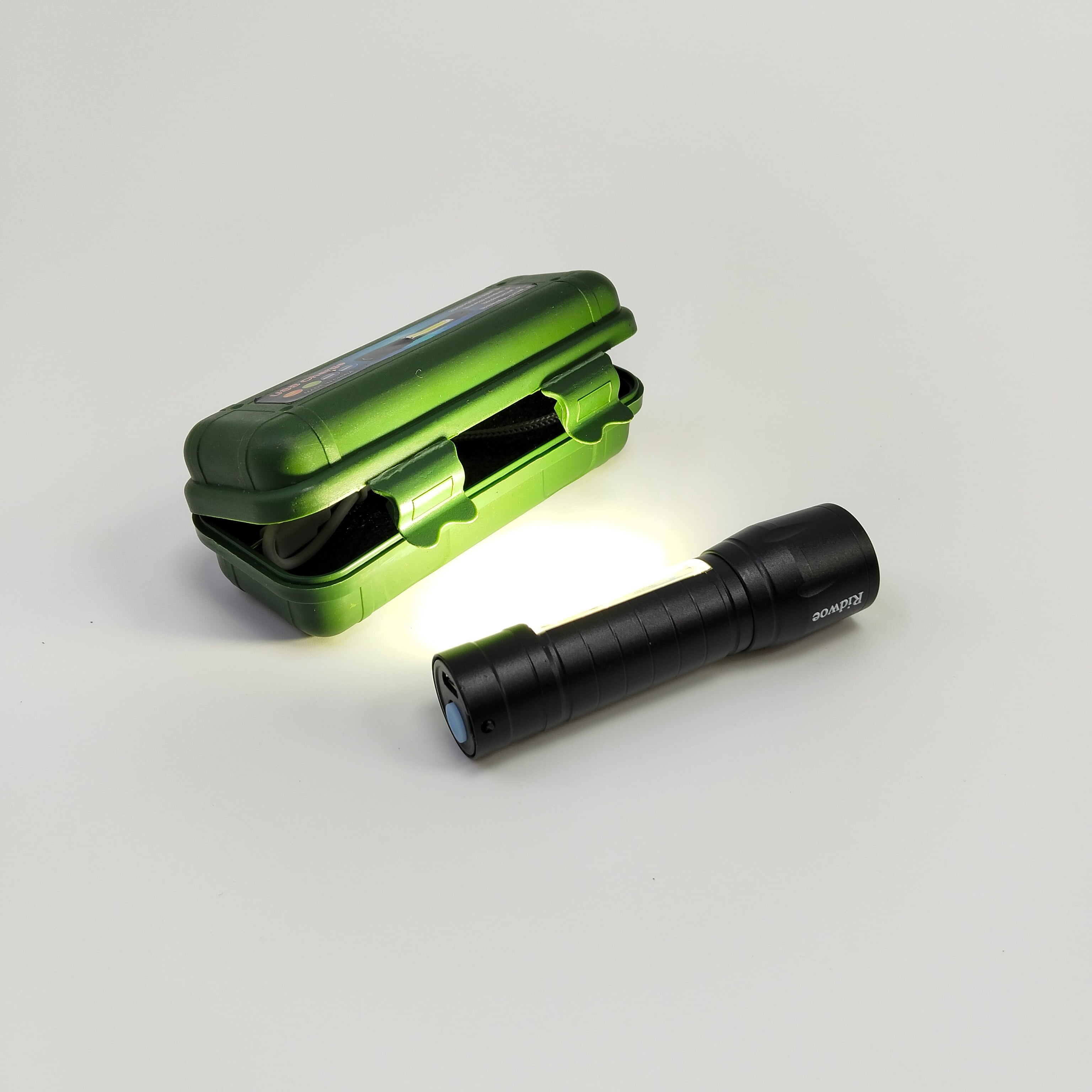 Ridwoe Flashlights Rechargeable LED Flashlight with Green Storage Case, Black, Compact Design