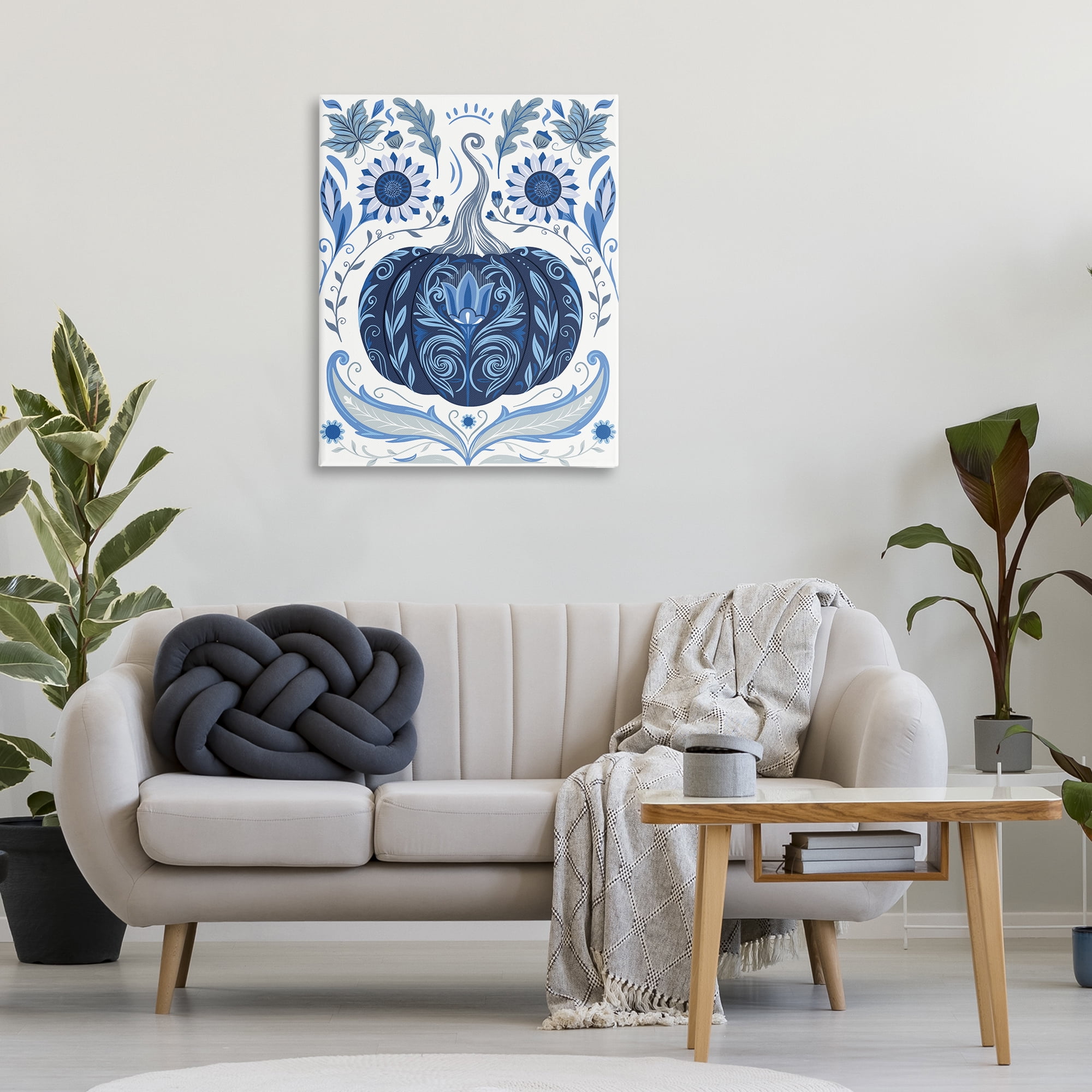 Stupell Industries Symmetrical Floral Pumpkin Plants & Flowers Painting Wrapped Canvas Art Print Wall Art, 30 x 40