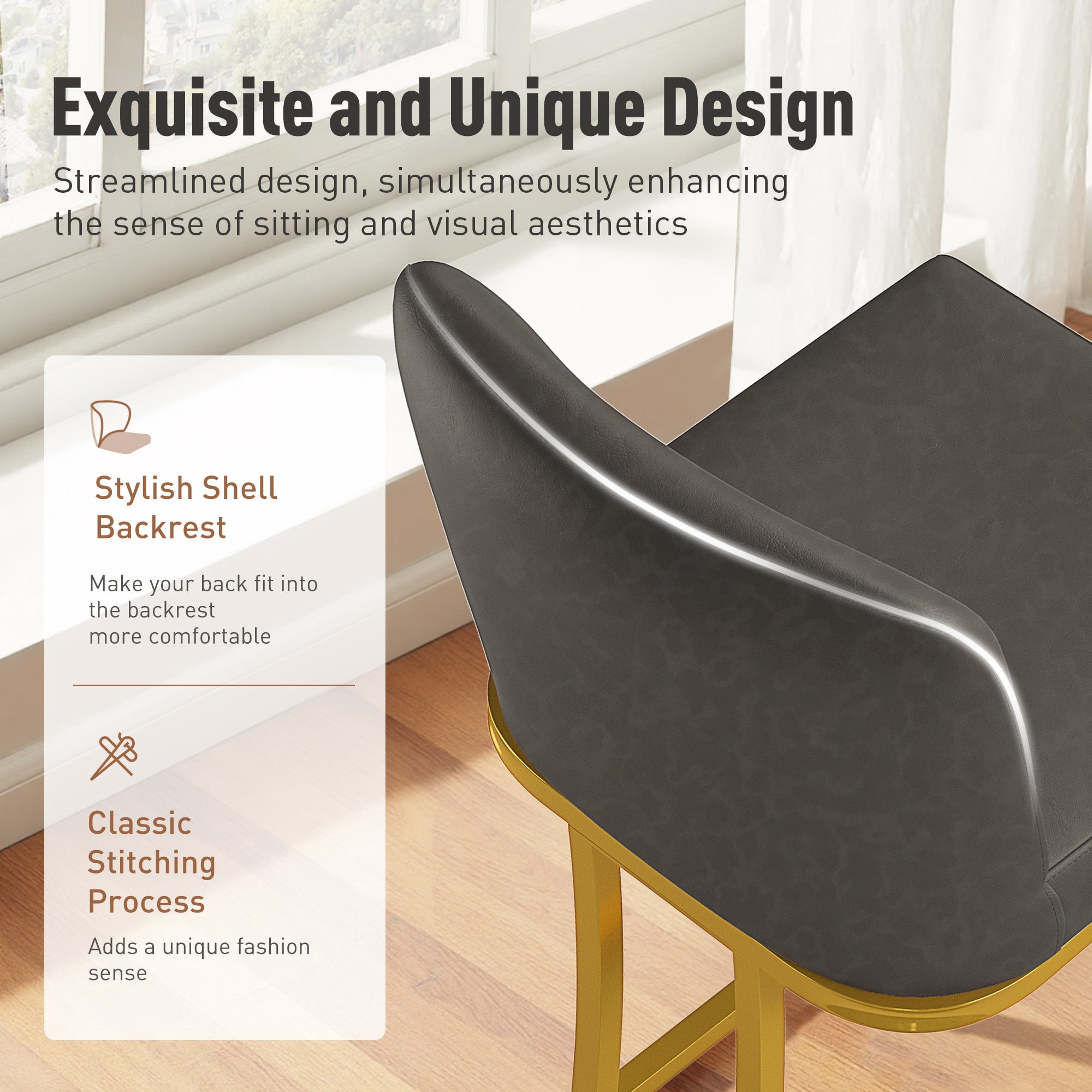 MF Studio 24" Counter Height Bar Stool with Back Set of 3, Faux Leather Bar Chair for Kitchen Island, Gold & Dark Gray