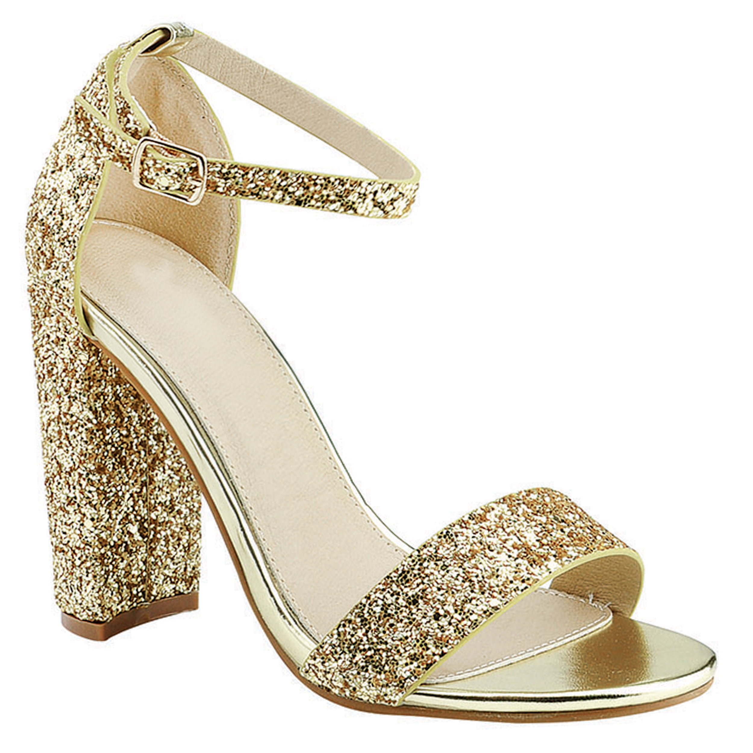 glitter gold chunky heels