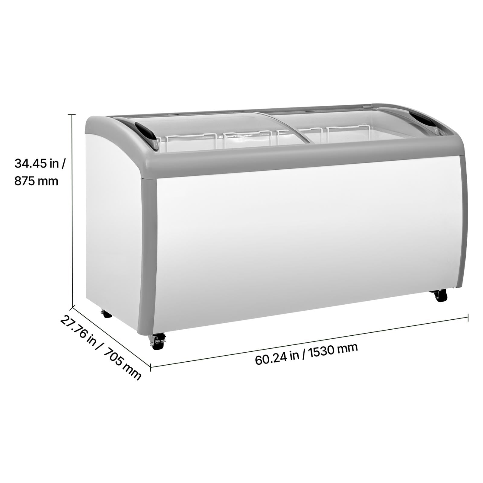 KFFKFF Commercial Ice Cream Display Case, 16.3 Cu.ft Chest Freezer, Adjustable Temperature -19 to 3℉, Mobile Deep Freezer with 5 Wire Baskets, Sliding Glass Doors, Locking Casters & LED Lighting