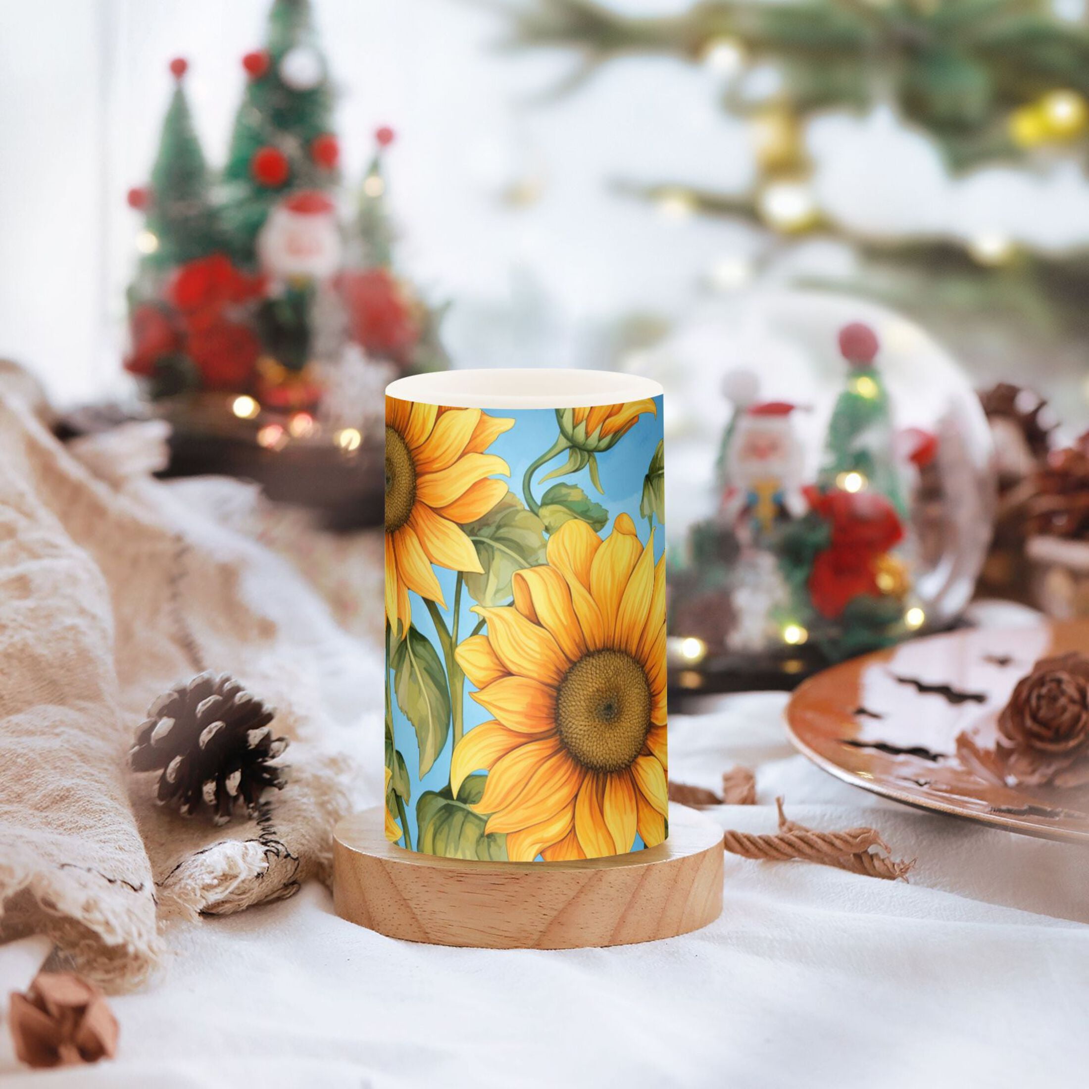 Sunflowers Bouquet Flameless Candles with Remote Timer LED Battery Operated Flickering Candle Light for Festival Wedding Home Party