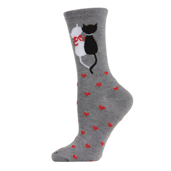 MeMoi Purr-fectly In Love Crew Bamboo Blend Socks - Womens - Female, One Size, Medium Gray Heather