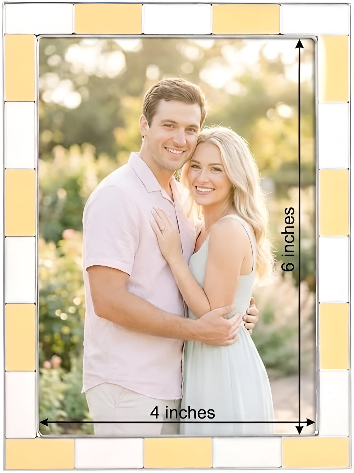 Concepts 4x6 Picture Frames Yellow & White Checkered Retro Enamel Photo Frames with HD Clear Glass, Durable Wall or Tabletop Display Vertical/Horizontal (pack of 4)