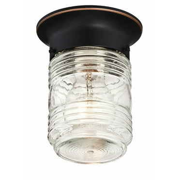 Jelly Jar 1-Light Indoor/Outdoor Ceiling Light with Clear Ribbed Glass, Damp Rated for Porch, Patio, and Entryway – Design House, WM858723