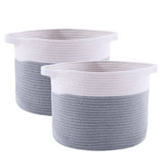 A*Homeist Small Cotton Rope Storage Baskets 9.4x7" for Storage Gray Baskets Rope Bins, Set of 2 (Gray)