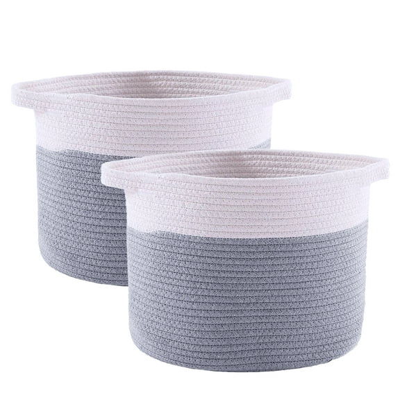 A*Homeist Small Cotton Rope Storage Baskets 9.4x7" for Storage Gray Baskets Rope Bins, Set of 2 (Gray)