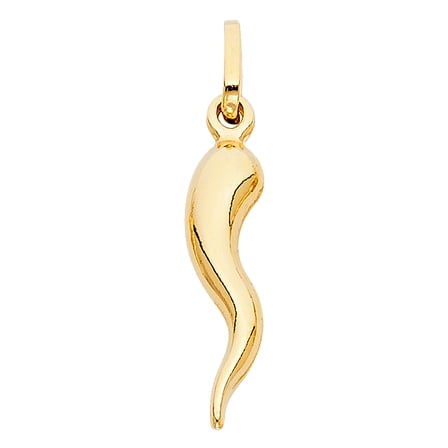 Ioka-14K Yellow Gold Cornicello Italian Horn Charm Pendant For Necklace or Chain