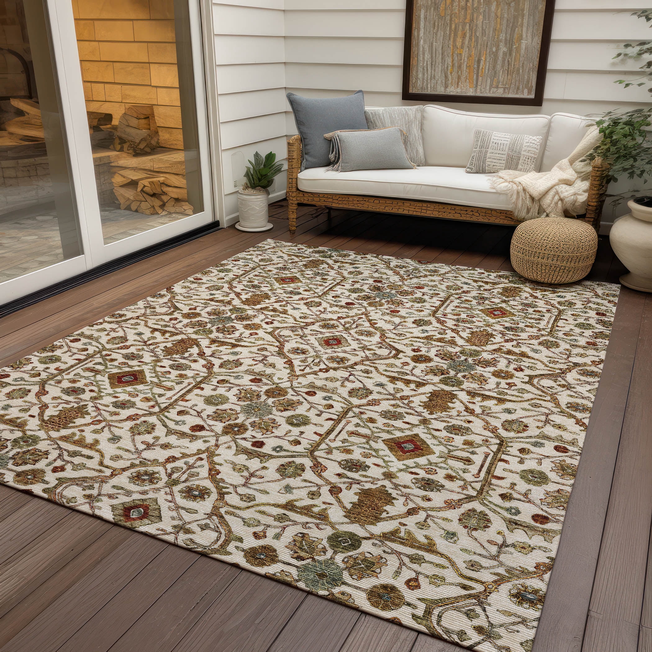 Addison Rugs Chantille Indoor/Outdoor Transitional Geometric, Abstract Ivory Washable Rectangle Rug, 9' x 12'